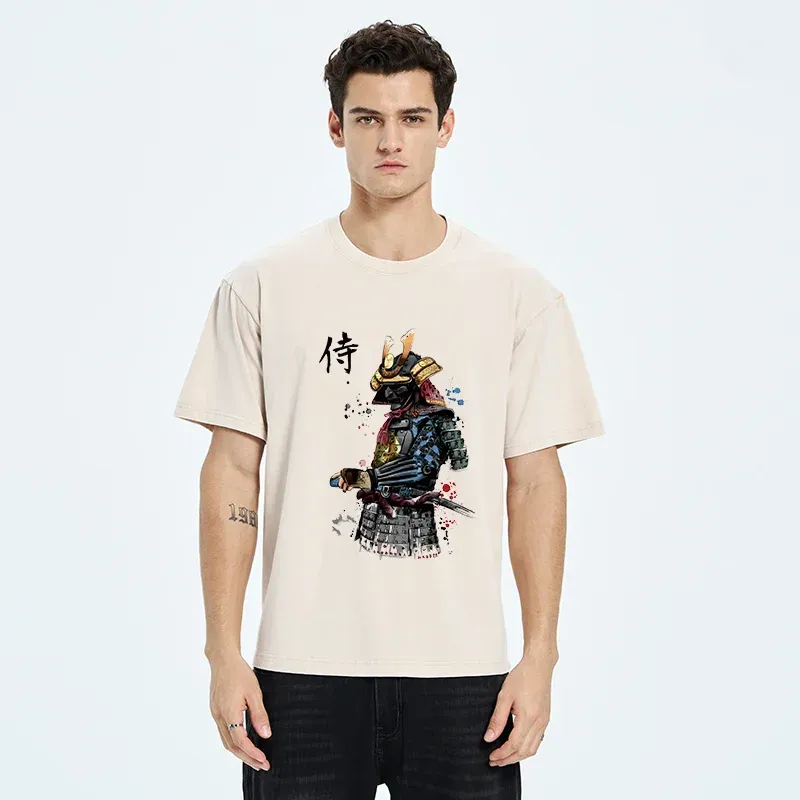 Tokyo-Tiger Retro Japanese Samurai Washed T-Shirt