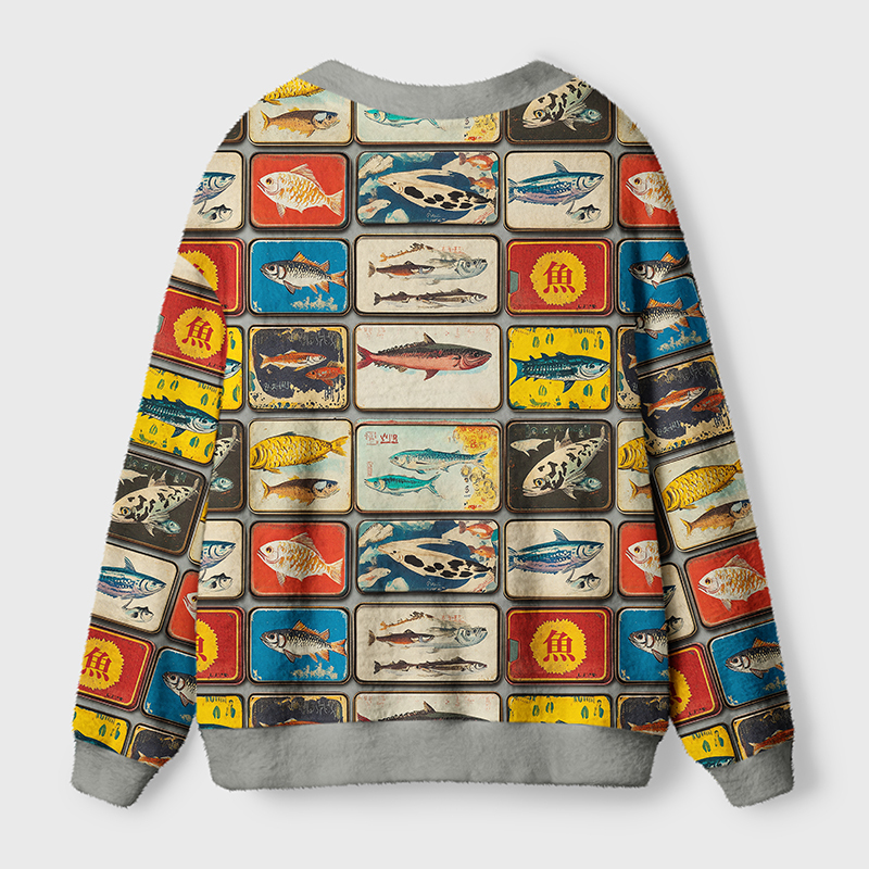 Tokyo-Tiger Tokyo-Tiger Vintage Fish Collection Ugly Cardigan Sweater