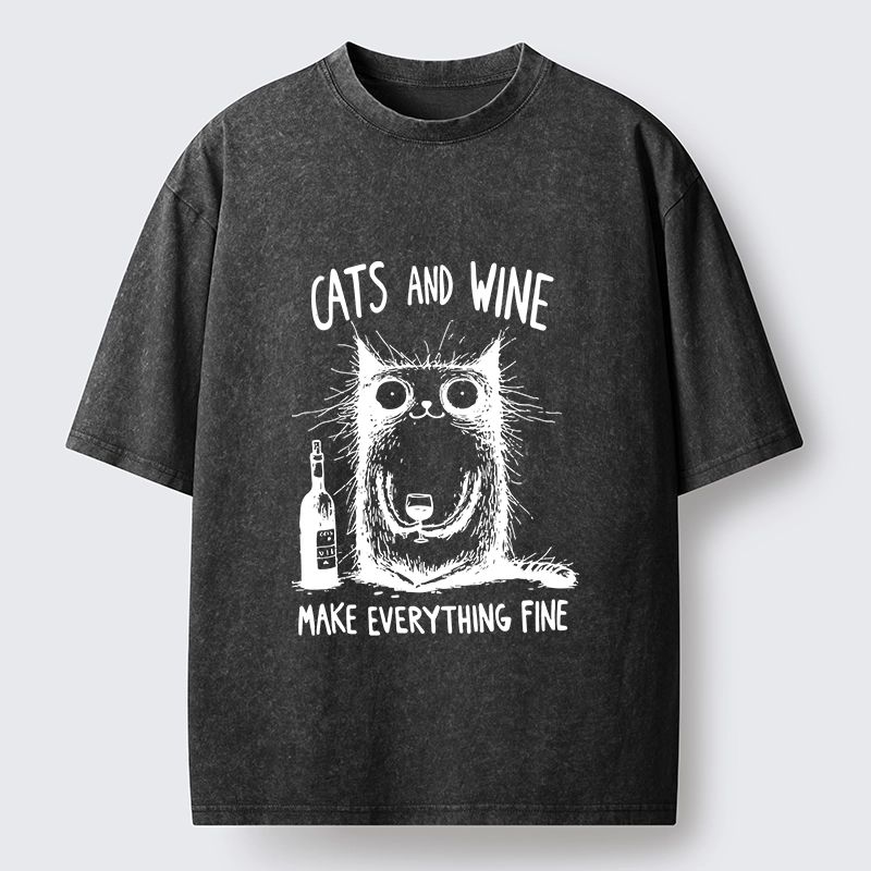 Tokyo‑Tiger Cats And Wine Washed T‑Shirt