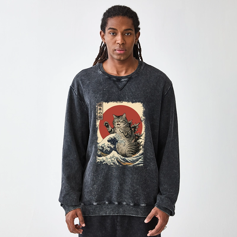 Tokyo-Tiger Catzilla Is Causing Destruction Washed Terry Sweatshirt