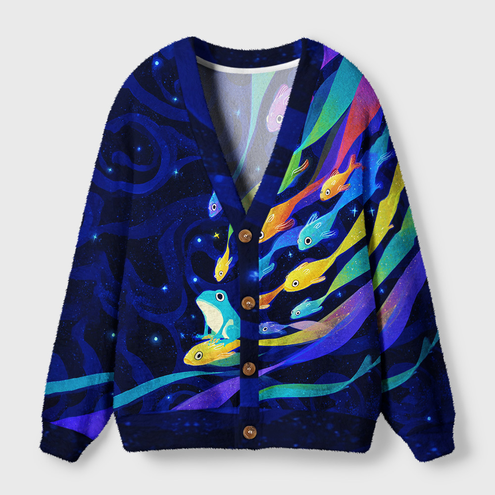Tokyo-Tiger Galaxy of Fish&Frog Ugly Cardigan Sweater Sale