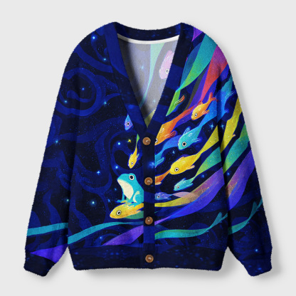 Tokyo-Tiger Galaxy of Fish&Frog Ugly Cardigan Sweater