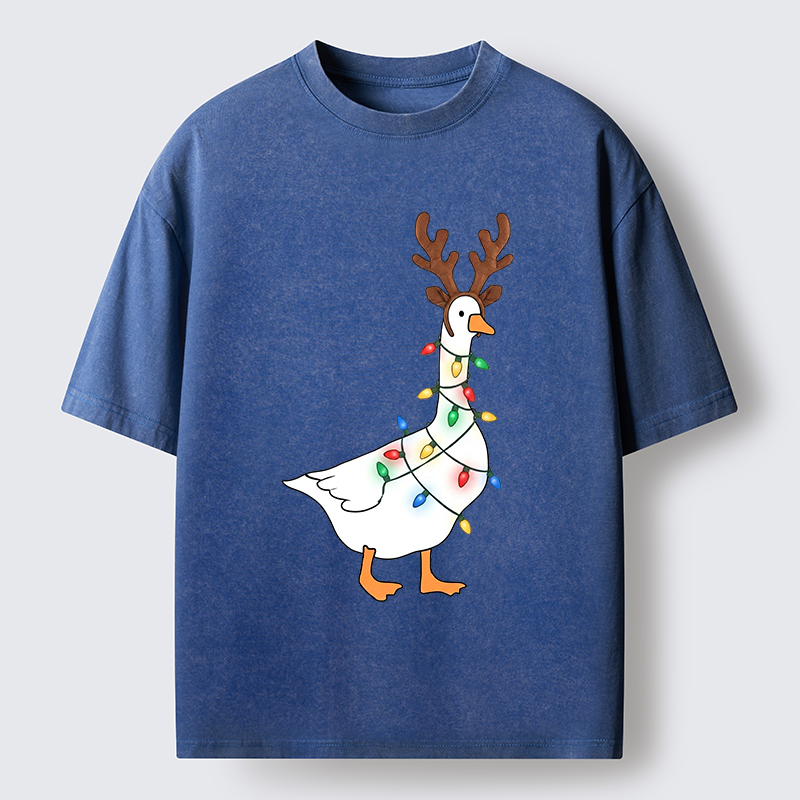 Tokyo-Tiger Funny Christmas Goose Washed T-Shirt