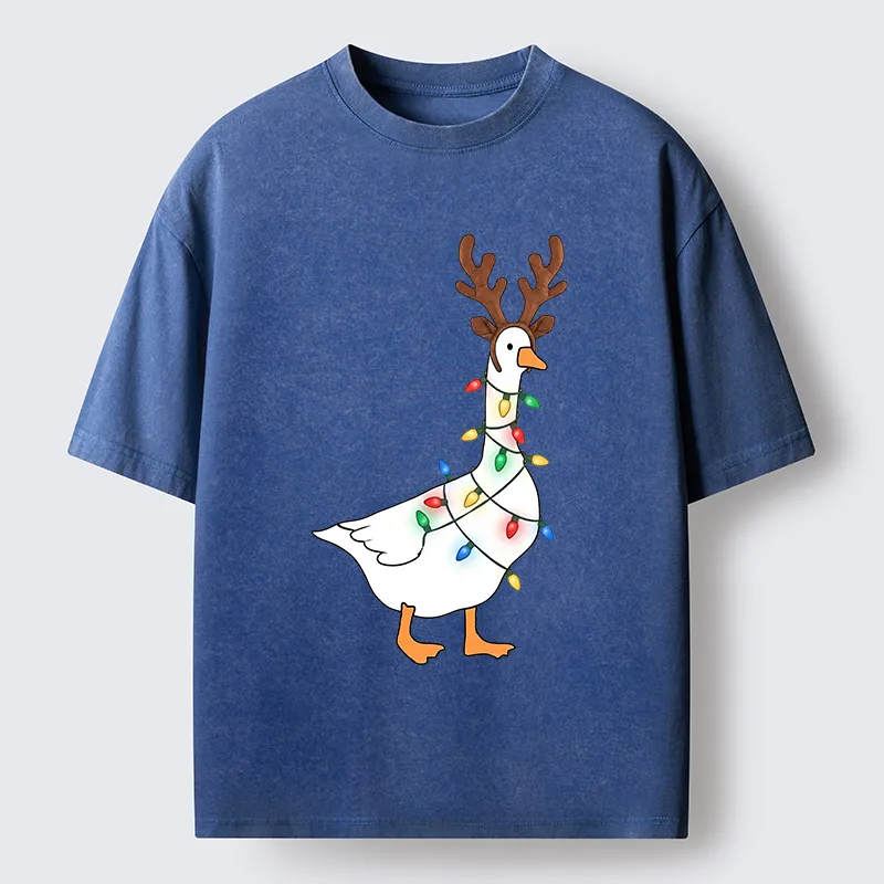 Tokyo-Tiger Funny Christmas Goose Washed T-Shirt
