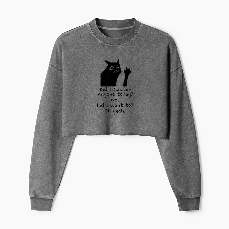 Tokyo-Tiger Black Cat Scratches People Washed Crop Sweatshirt