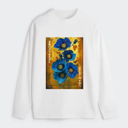 Tokyo-Tiger Shiny Blue Flower Warm Golden Background Classic Long Sleeve T-Shirt