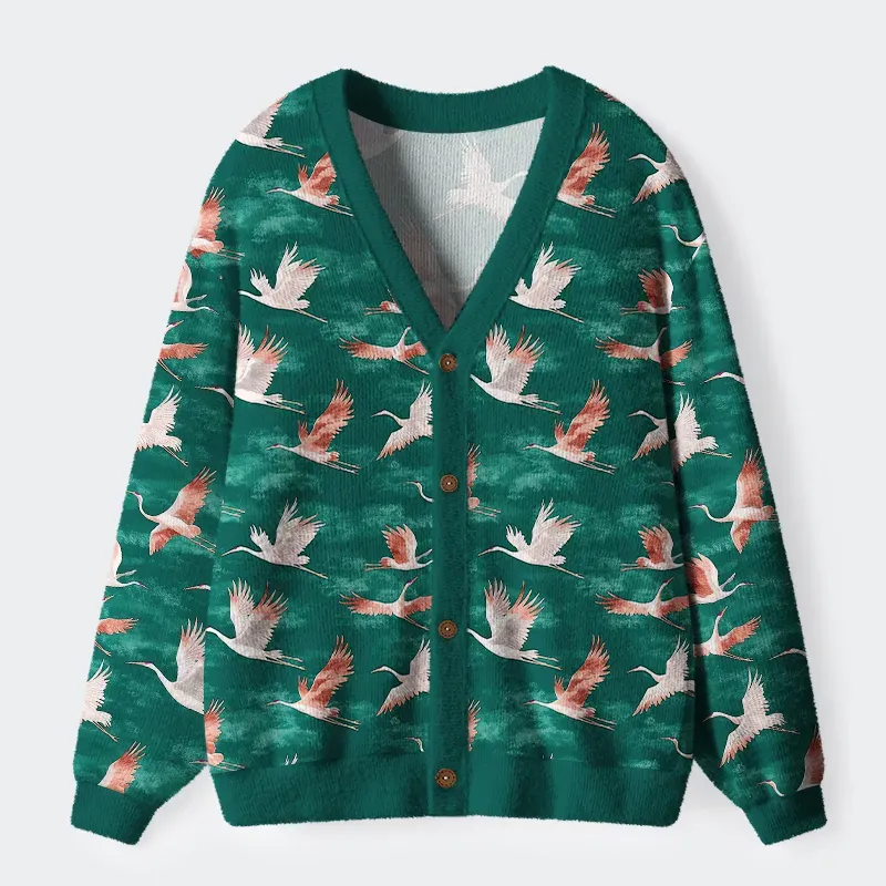 Tokyo-Tiger Cranes In Flight Ugly Cardigan Sweater