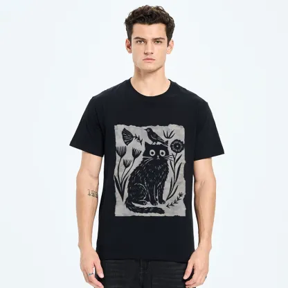 Tokyo-Tiger Folk Paper Cut Cat Bird Floral Art Classic T-Shirt
