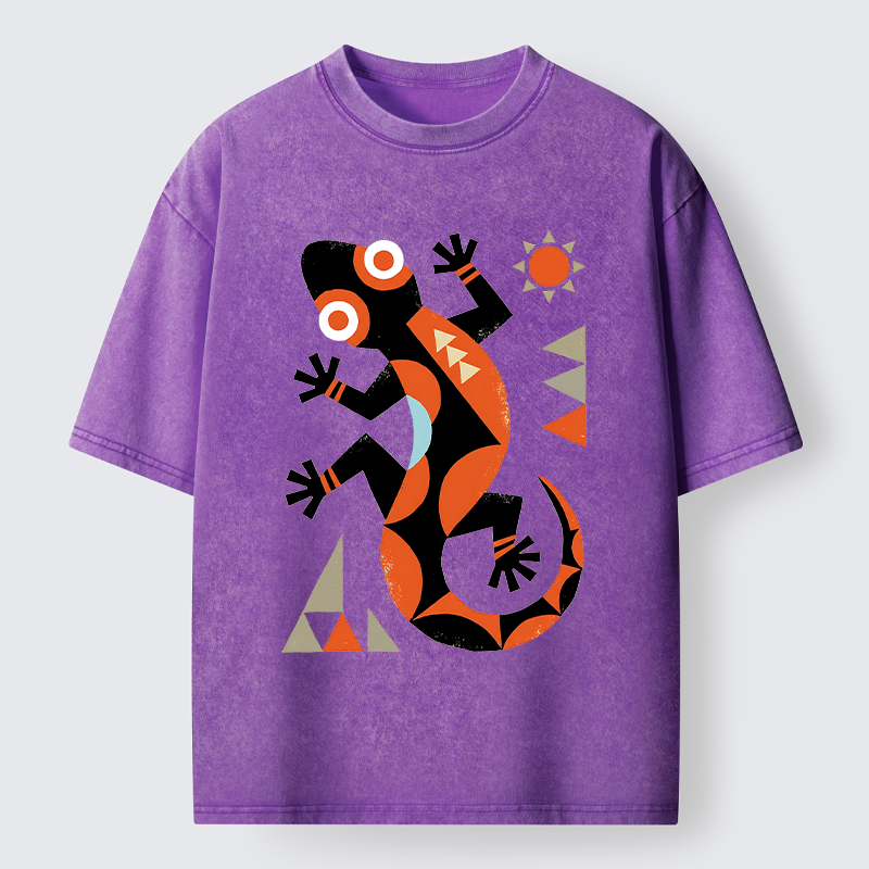 Tokyo-Tiger Abstract Geometric Gecko Washed T-Shirt
