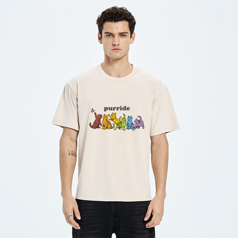 Tokyo-Tiger Rainbow Kittens Reach For Flying Butterfly Washed T-Shirt