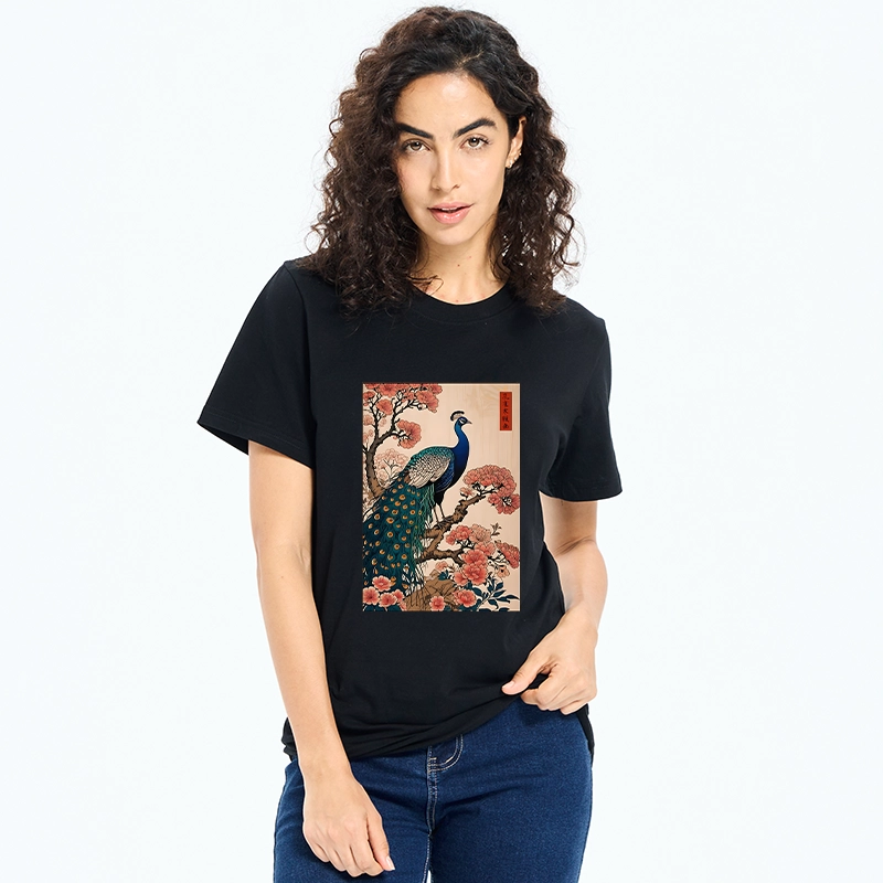 Tokyo-Tiger Vintage Peacock Ukiyoe Print Classic T-Shirt