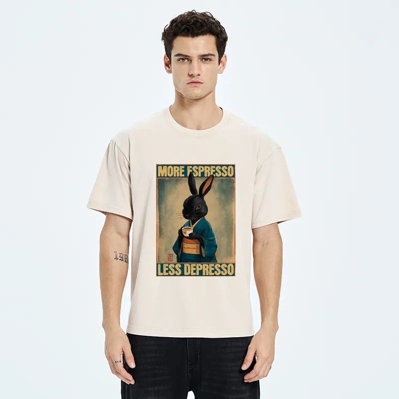 Tokyo-Tiger More Espresso Less Depresso Rabbit Washed T-Shirt