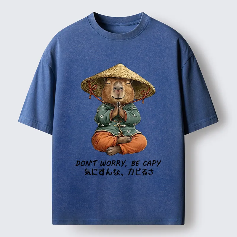 Tokyo-Tiger Zen Capybara Funny Meme Washed T-Shirt