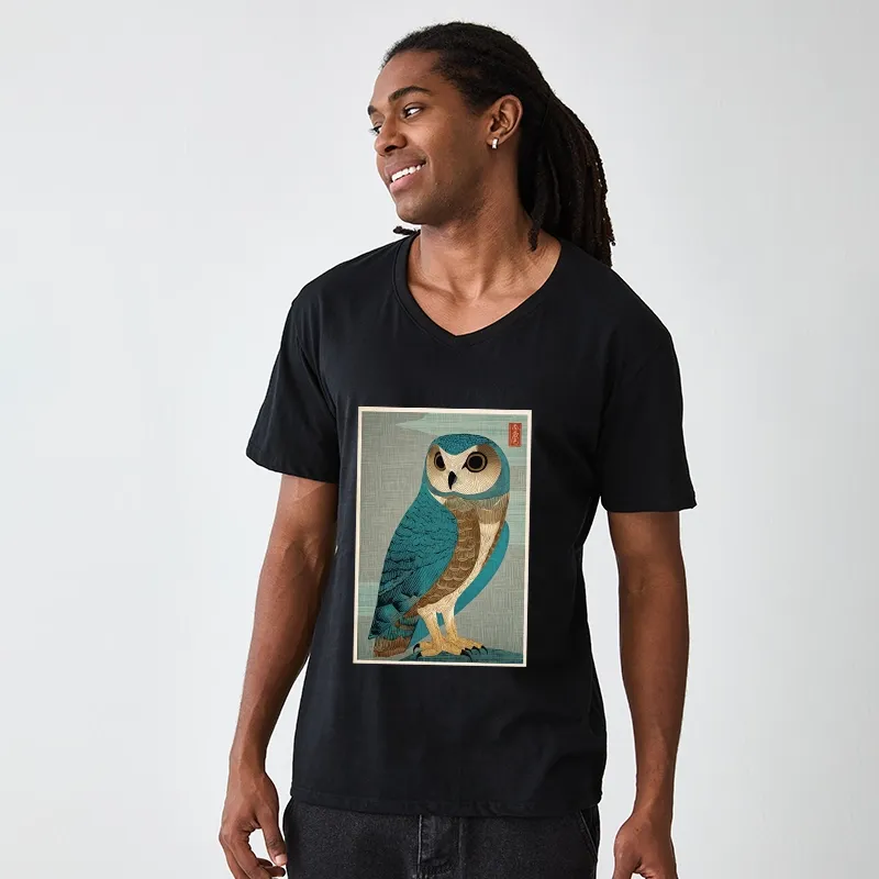 Tokyo-Tiger Vintage Owl Woodblock Art V-Neck Classic T-Shirt