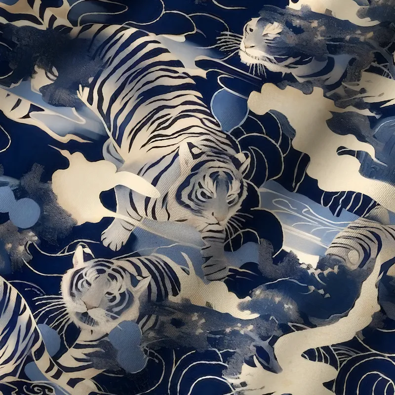 Tokyo-Tiger Tiger In The Waves Cuban Collar Shirt