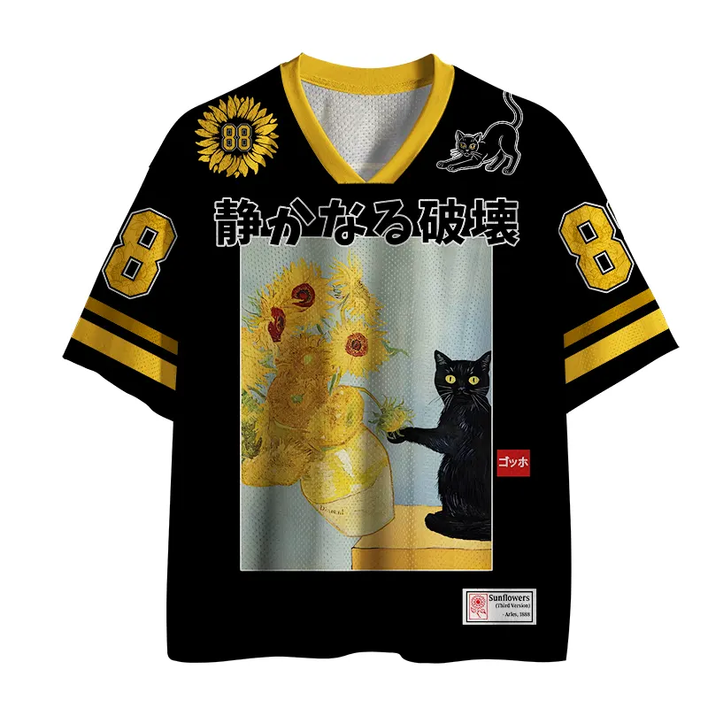 Tokyo-Tiger Black Cat With Sunflowers Mesh Jersey