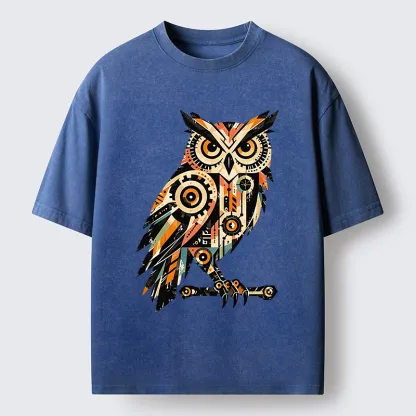 Tokyo-Tiger Mechanic Gear Art Owl Washed T-Shirt