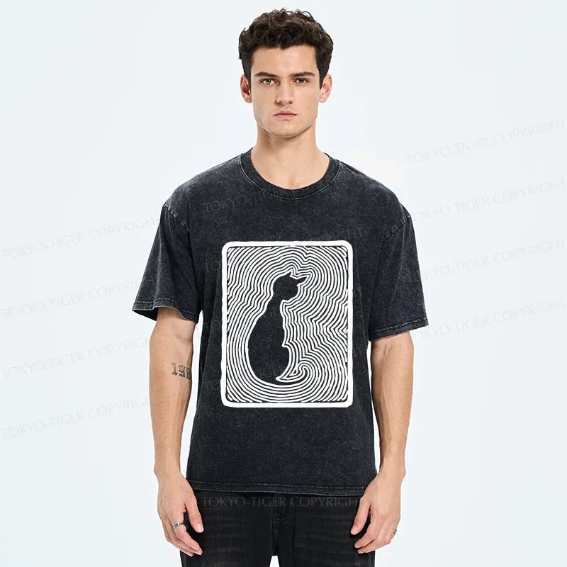 Tokyo-Tiger Woodcut Kitten Washed T-Shirt