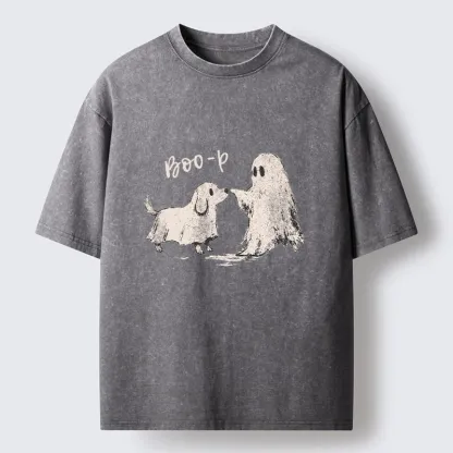 Tokyo-Tiger Funny Ghost Puppy Boo Washed T-Shirt
