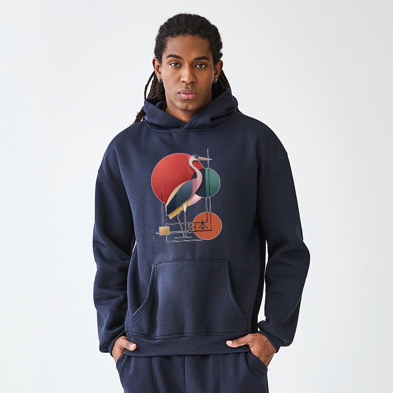 Tokyo-Tiger Geometric Crane Art Adult Fleece Hoodie