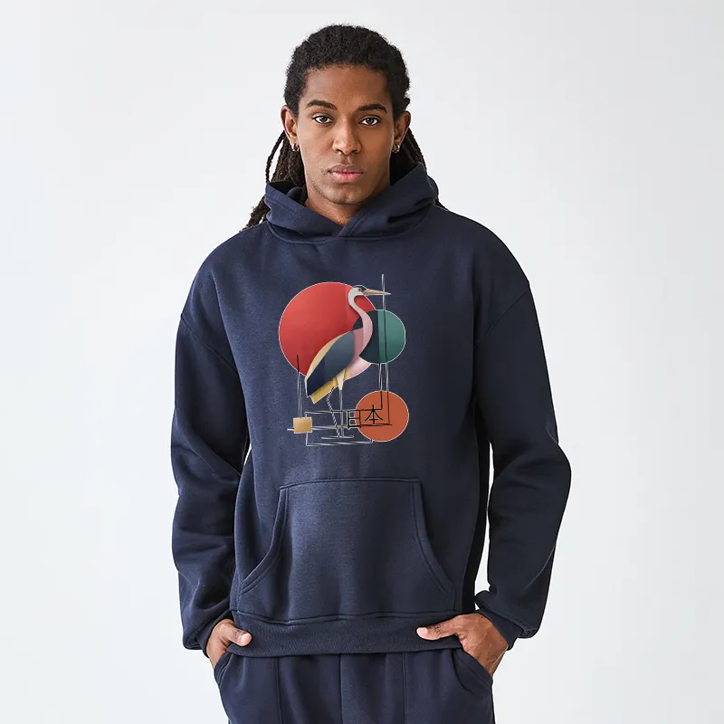 Tokyo-Tiger Geometric Crane Art Adult Fleece Hoodie