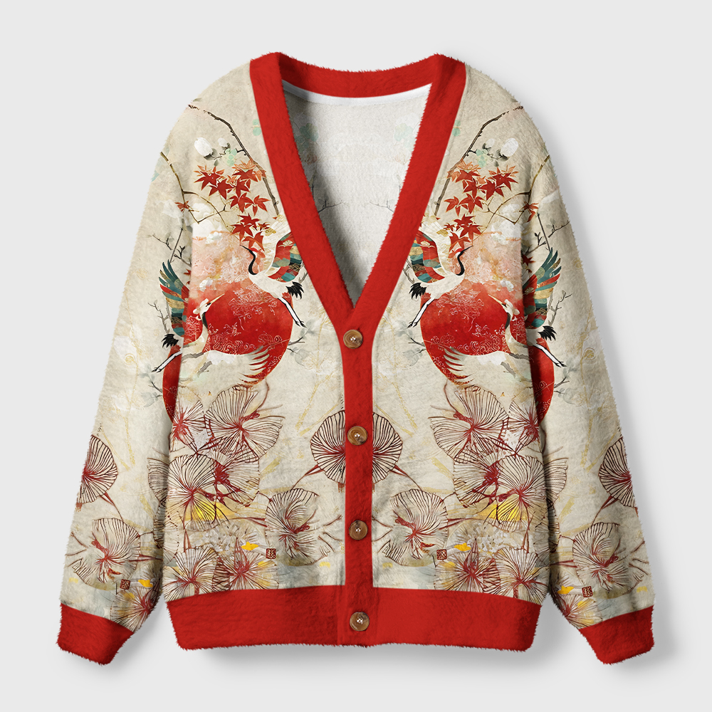 Tokyo-Tiger Crane Garden Ugly Cardigan Sweater