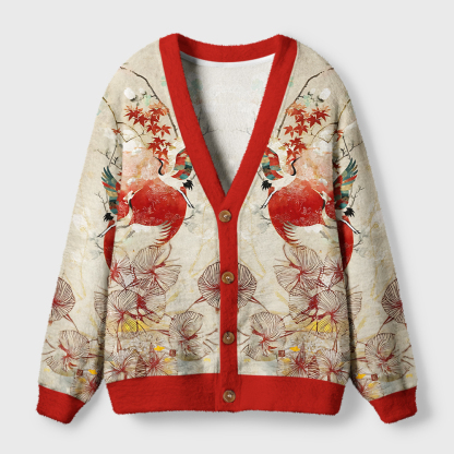 Tokyo-Tiger Crane Garden Ugly Cardigan Sweater