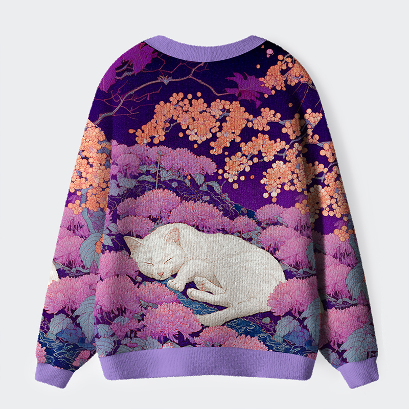Tokyo-Tiger Slumbering In A Blooming Sea Ugly Cardigan Sweater