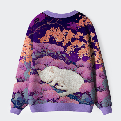 Tokyo-Tiger Slumbering In A Blooming Sea Ugly Cardigan Sweater