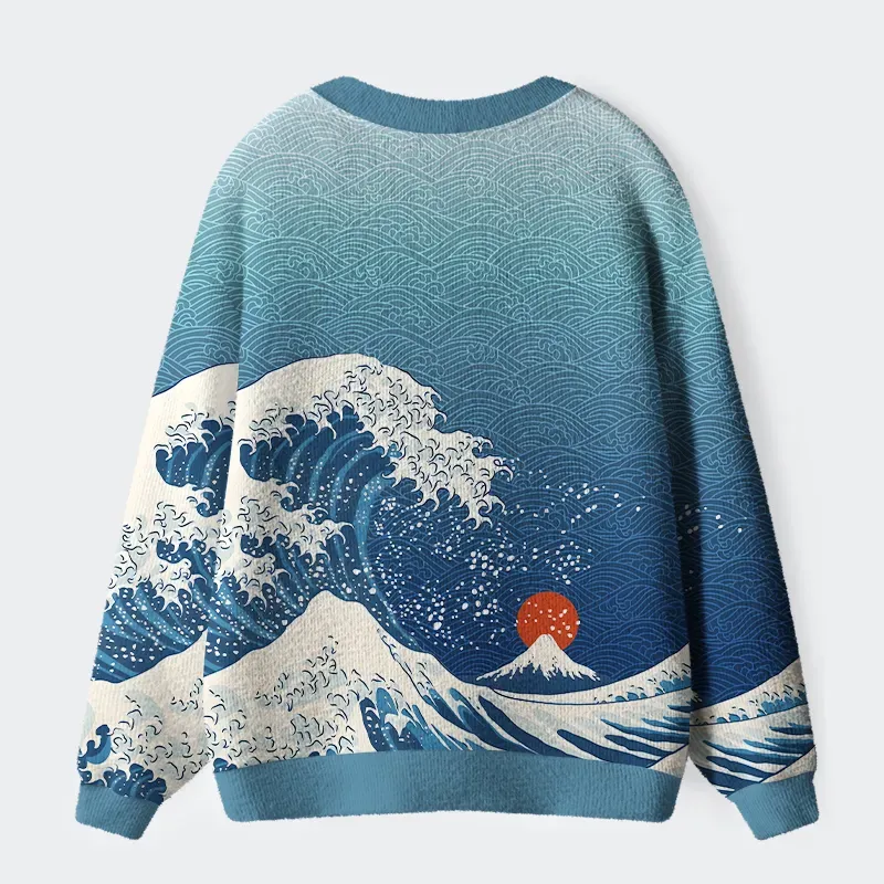 Tokyo-Tiger The Great Wave Off Fuji Ugly Cardigan Sweater