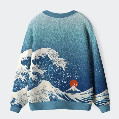Tokyo-Tiger The Great Wave Off Fuji Ugly Cardigan Sweater