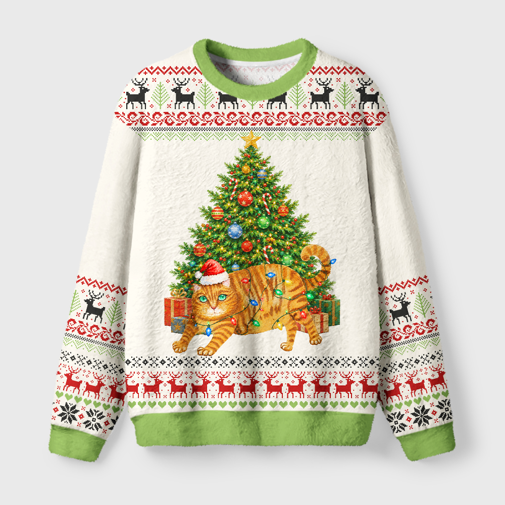 Tokyo-Tiger Christmas Cat Chaos Fuzzy Christmas Ugly Sweatshirt