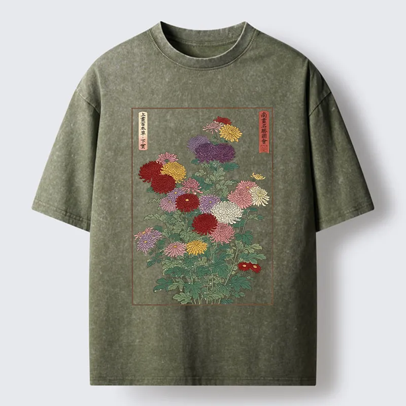 Tokyo‑Tiger Traditional Bloom Print Washed T‑Shirt Sale