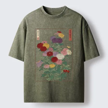 Tokyo-Tiger Traditional Bloom Print Washed T-Shirt