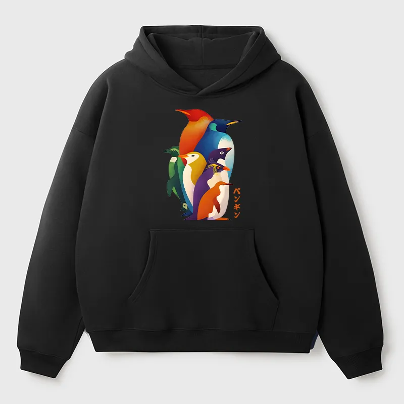 Tokyo-Tiger Cute Multi Tone Penguins Adult Fleece Hoodie