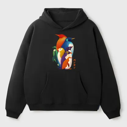 Tokyo-Tiger Cute Multi Tone Penguins Adult Fleece Hoodie