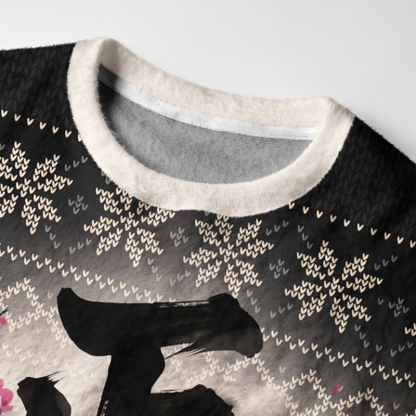 Tokyo-Tiger Justice Kanji Fuzzy Christmas Ugly Sweatshirt