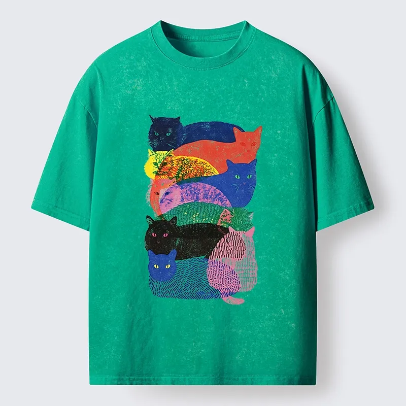 Tokyo‑Tiger Retro Cat Art Washed T‑Shirt