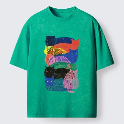 Tokyo‑Tiger Retro Cat Art Washed T‑Shirt