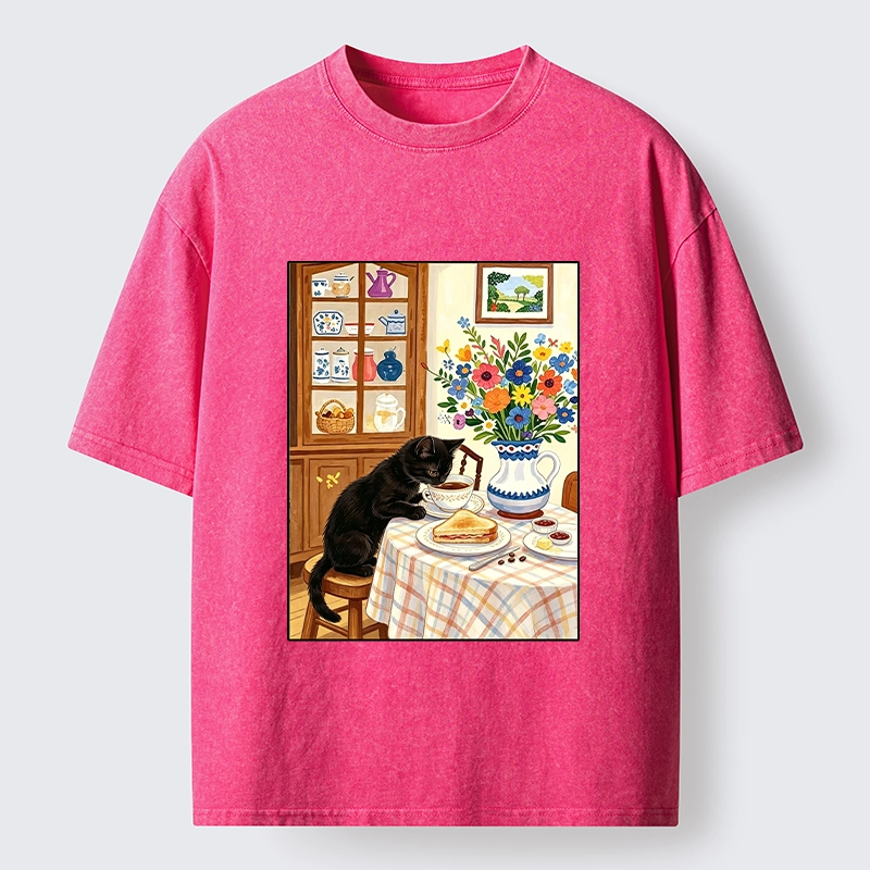 Tokyo‑Tiger Cute Snack Time Cat Washed T‑Shirt