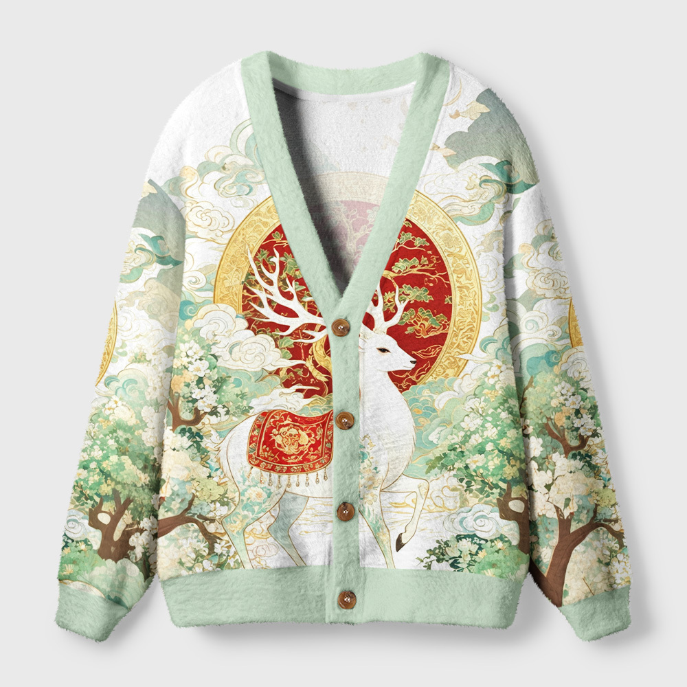 Tokyo-Tiger Dunhuang Divine Deer Ugly Cardigan Sweater