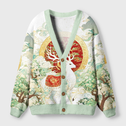 Tokyo-Tiger Dunhuang Divine Deer Ugly Cardigan Sweater