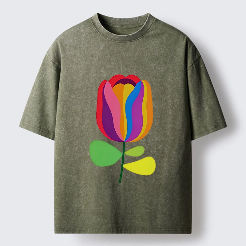 Tokyo‑Tiger Rainbow Tulip Bloom Washed T‑Shirt