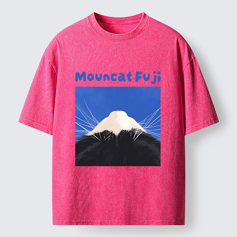 Tokyo-Tiger Cute Cat Fuji Mountain Art Washed T-Shirt
