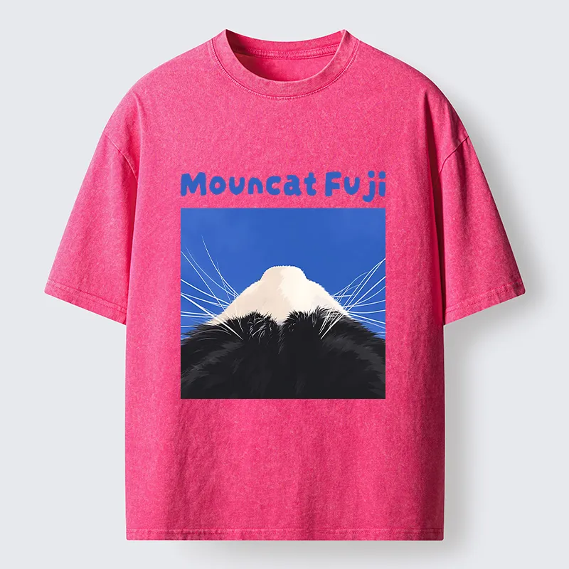 Tokyo-Tiger Cute Cat Fuji Mountain Art Washed T-Shirt