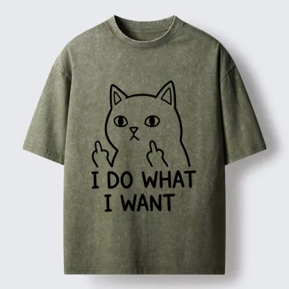 Tokyo-Tiger Funny Cat Freedom Vibe Washed T-Shirt
