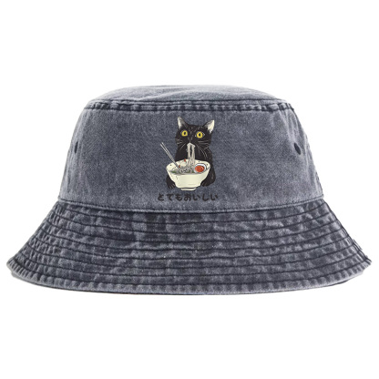Tokyo-Tiger Cats Eat Ramen Noodles Washed Bucket Hat