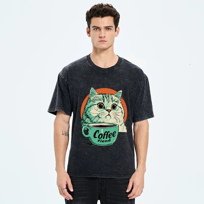 Tokyo-Tiger Cats And Coffee Washed T-Shirt