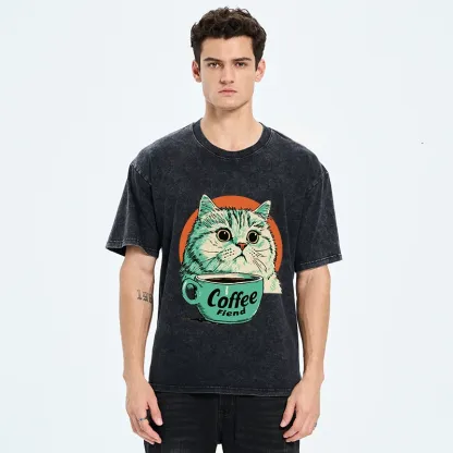 Tokyo-Tiger Cats And Coffee Washed T-Shirt