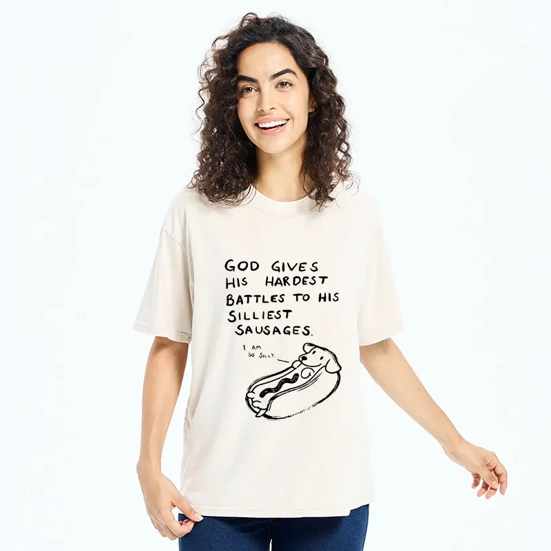 Tokyo-Tiger Silly Sausage Dog Meme Washed T-Shirt